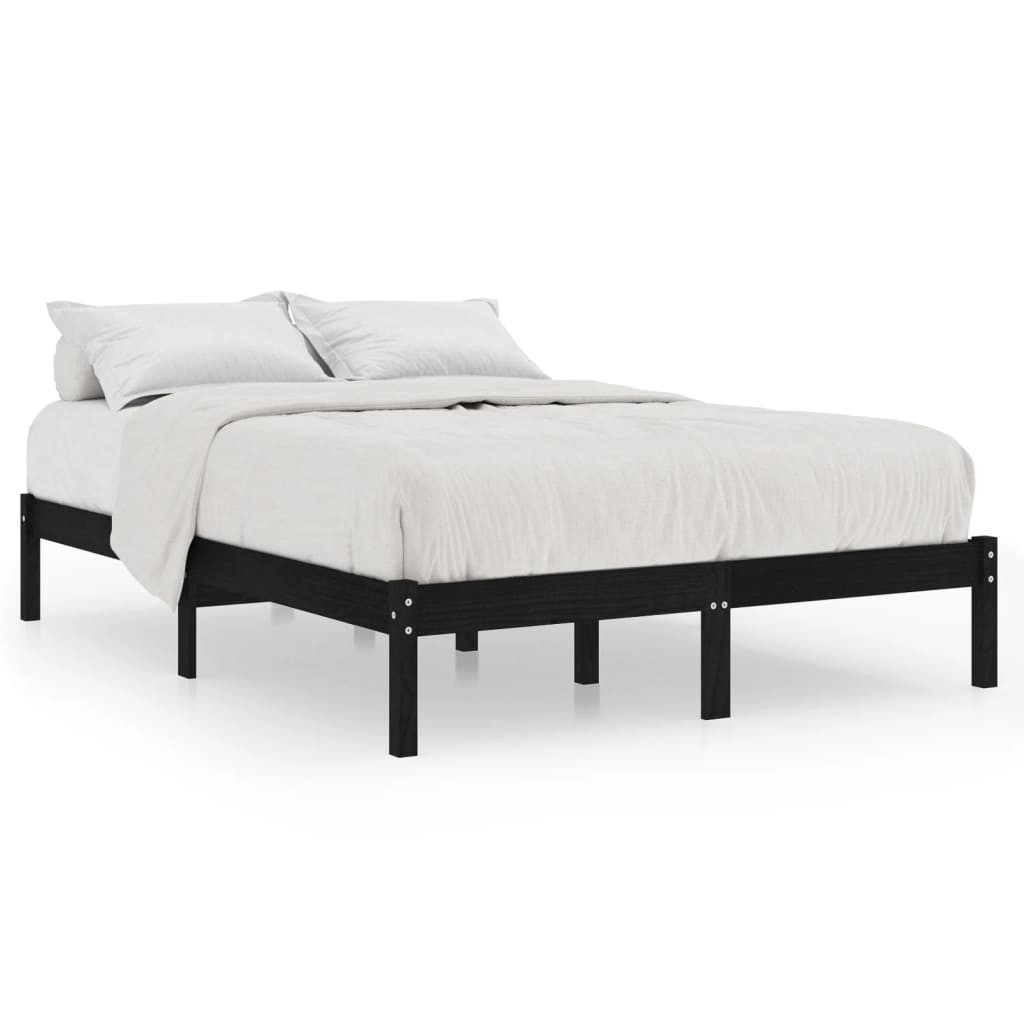 Bed Frame | Black | Solid pinewood | 200x200 cm | Bed Frame | Rectangular
