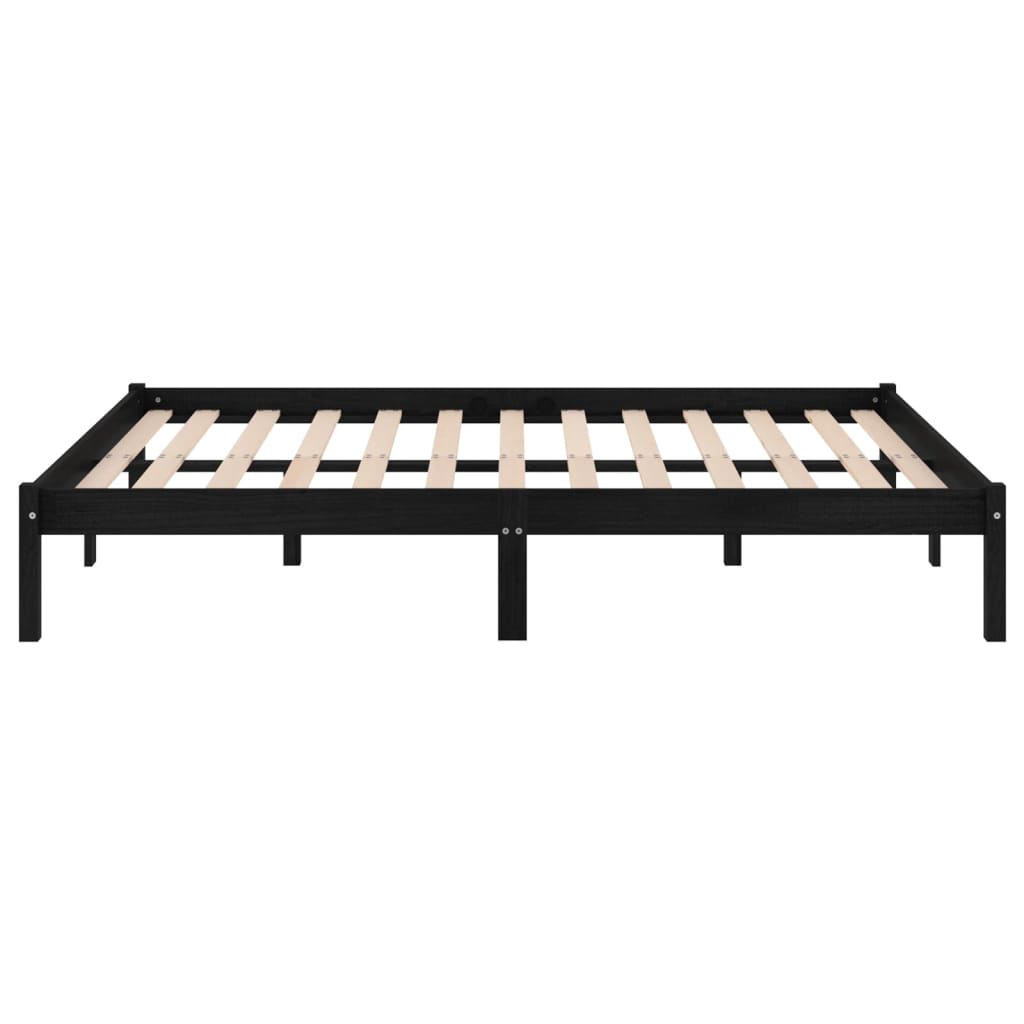 Bed Frame | Black | Solid pinewood | 200x200 cm | Bed Frame | Rectangular