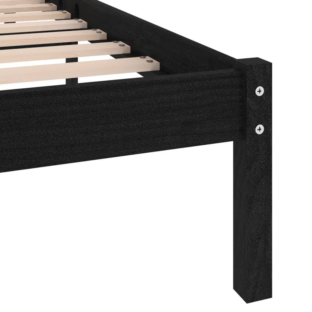 Bed Frame | Black | Solid pinewood | 200x200 cm | Bed Frame | Rectangular