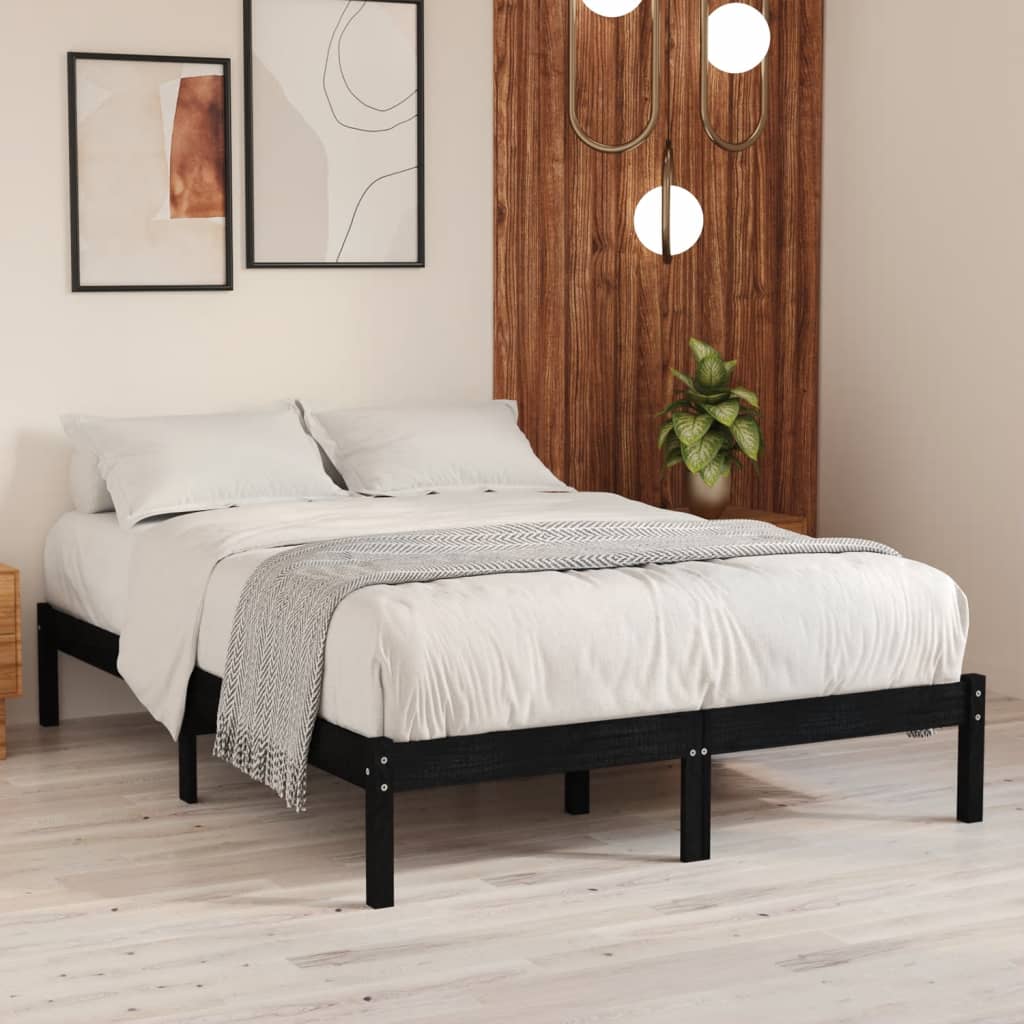 Bed Frame | Black | Solid pinewood | 200x200 cm | Bed Frame | Rectangular