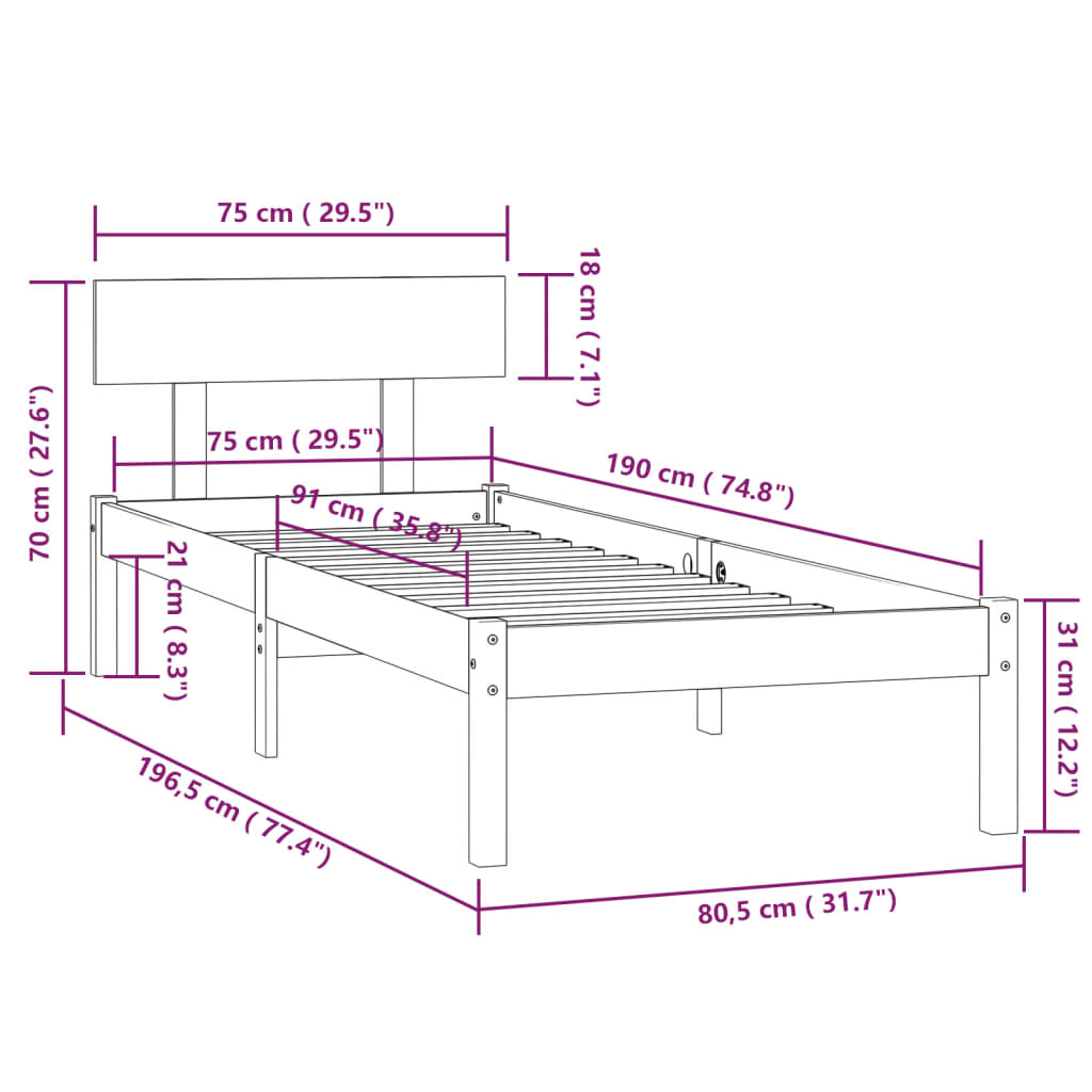 Bed Frame | White | Solid Pinewood | Small Single | Durable  | Bed Frame