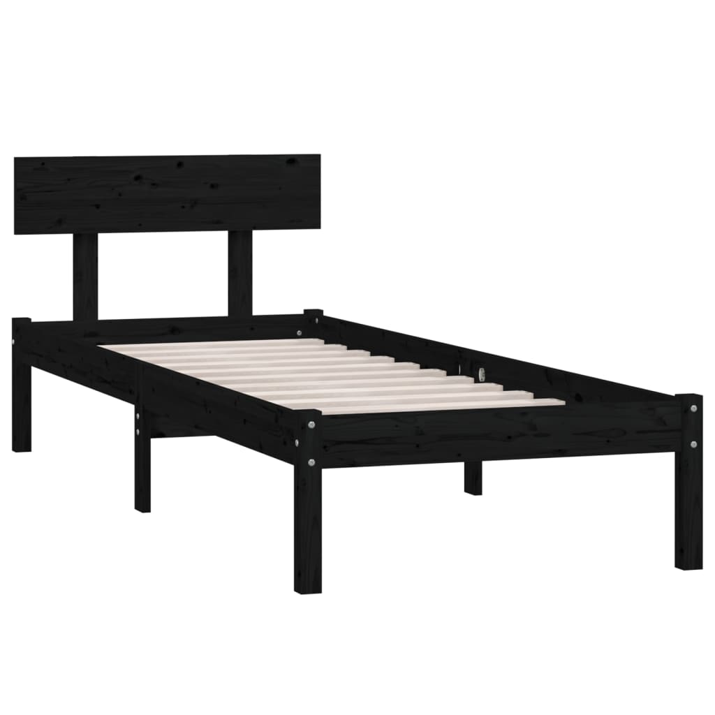 vidaXL Bed Frame without Mattress Black Solid Wood Pine Single