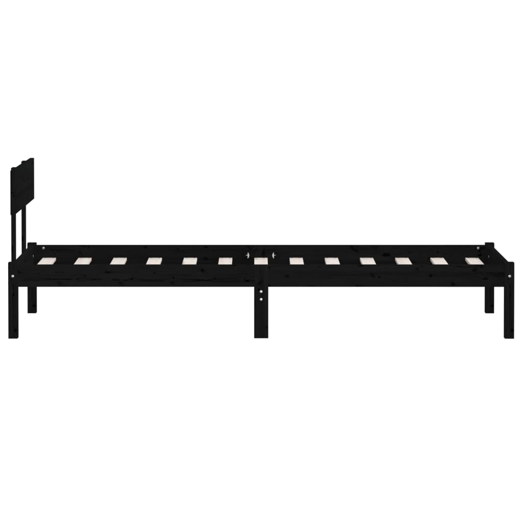 vidaXL Bed Frame without Mattress Black Solid Wood Pine Single