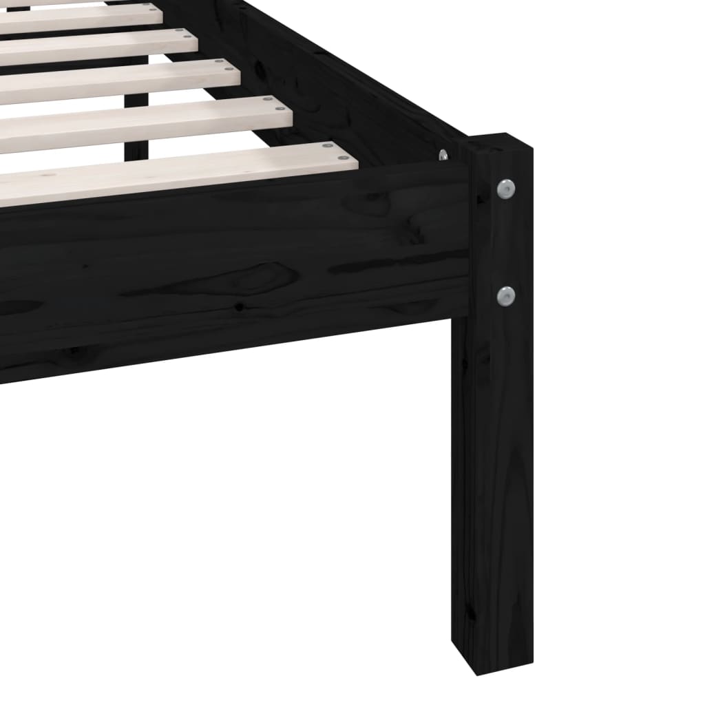 vidaXL Bed Frame without Mattress Black Solid Wood Pine Single