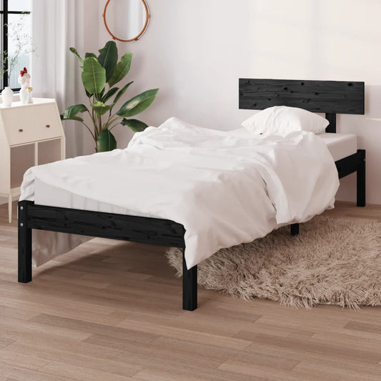 vidaXL Bed Frame without Mattress Black Solid Wood Pine Single