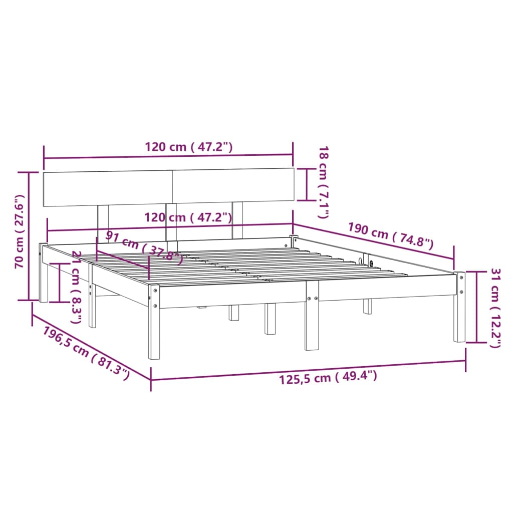 Bed Frame | White | Solid pinewood | Small Double | Durable | Bed Frame