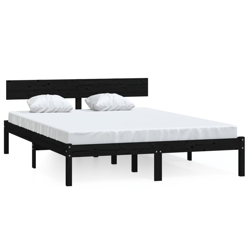 Bed Frame | Black | Solid pine wood | Double | Durable | Bed Frame