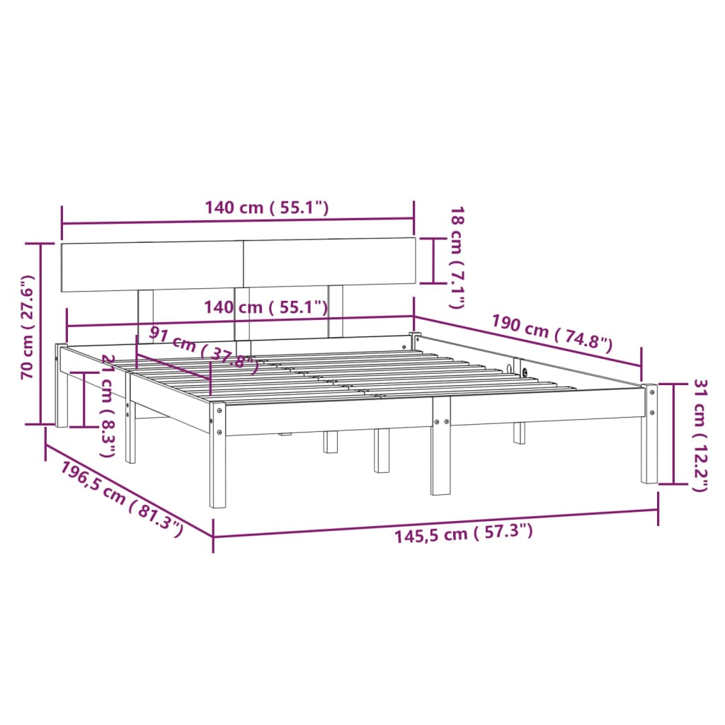 vidaXL Bed Frame without Mattress Solid Wood 140x190 cm