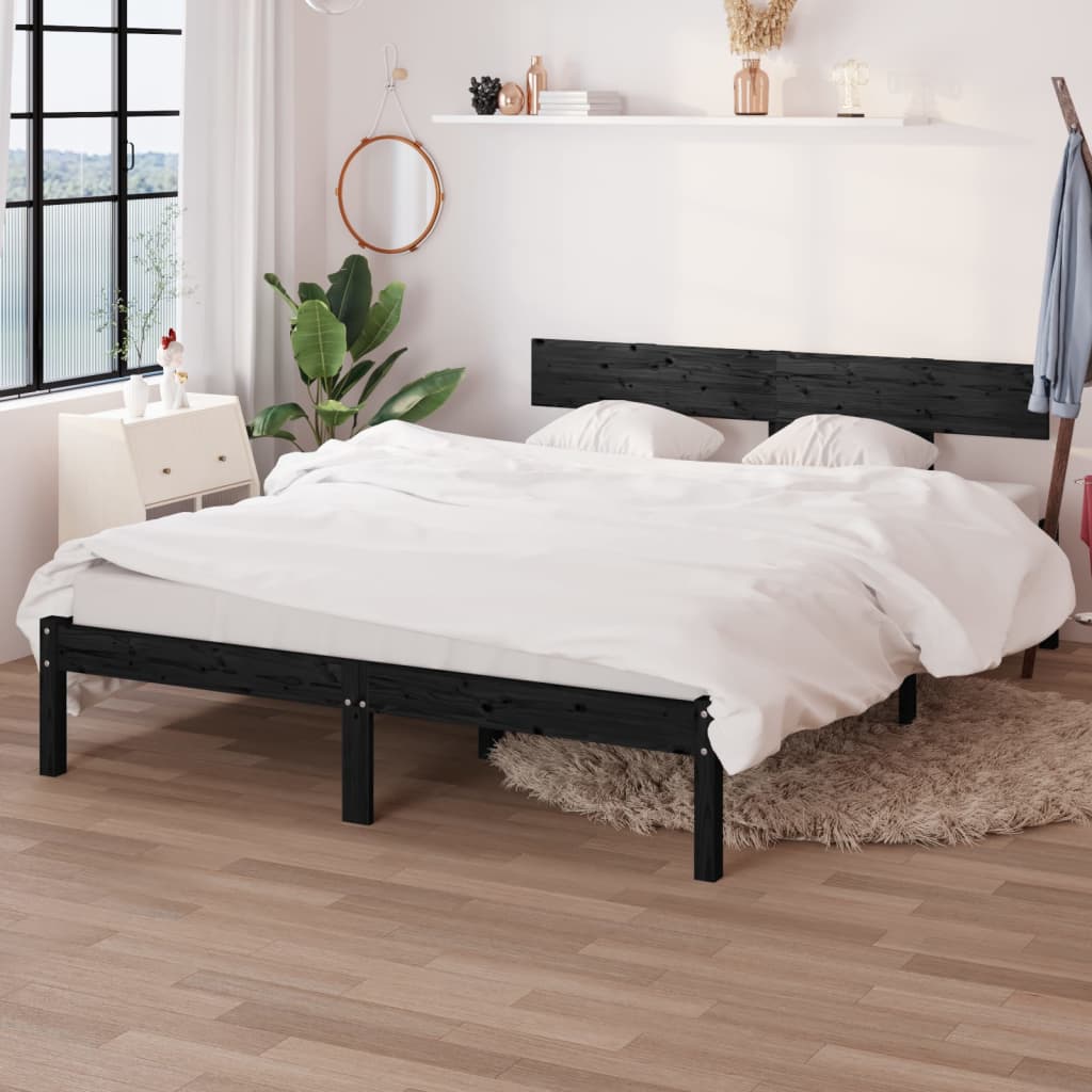 Bed Frame | Black | Solid pine wood | Double | Durable | Bed Frame