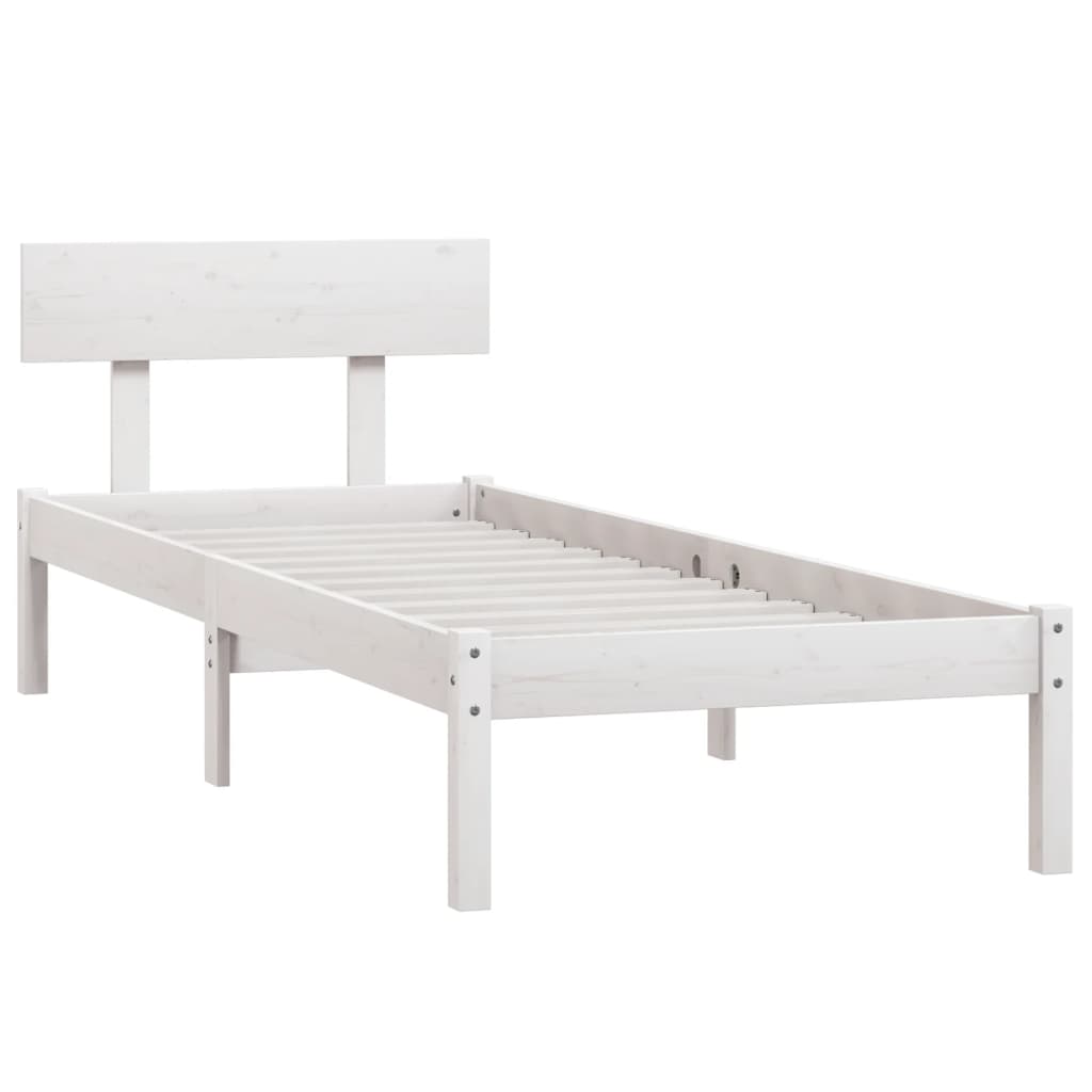 Bed Frame without Mattress White Solid Wood 90x200 cm