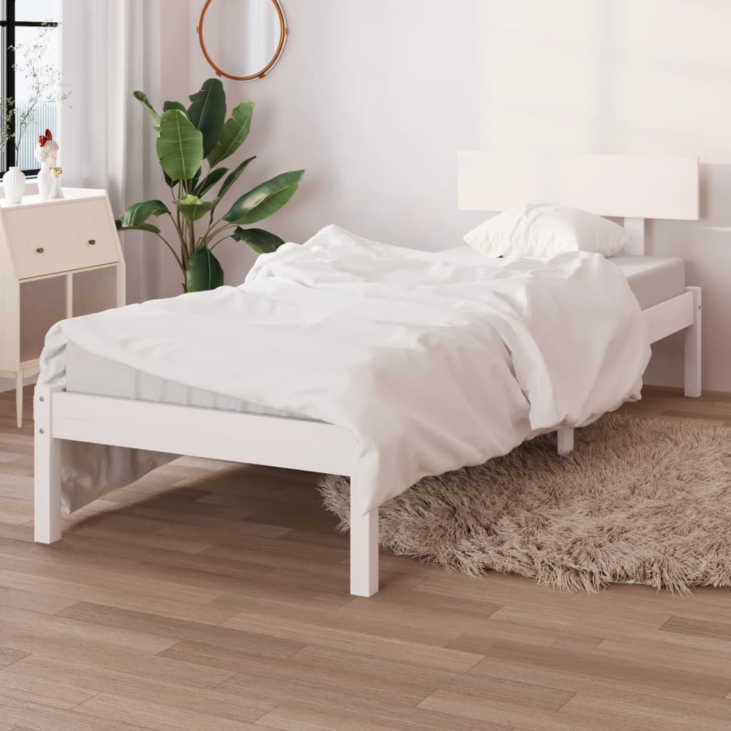 Bed Frame without Mattress White Solid Wood 100x200 cm