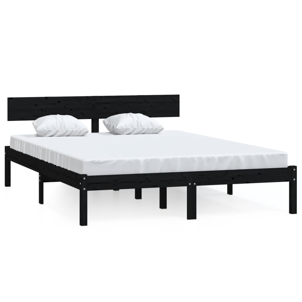 Bed Frame | Black | Solid pinewood | Double | Durable | Bed Frame