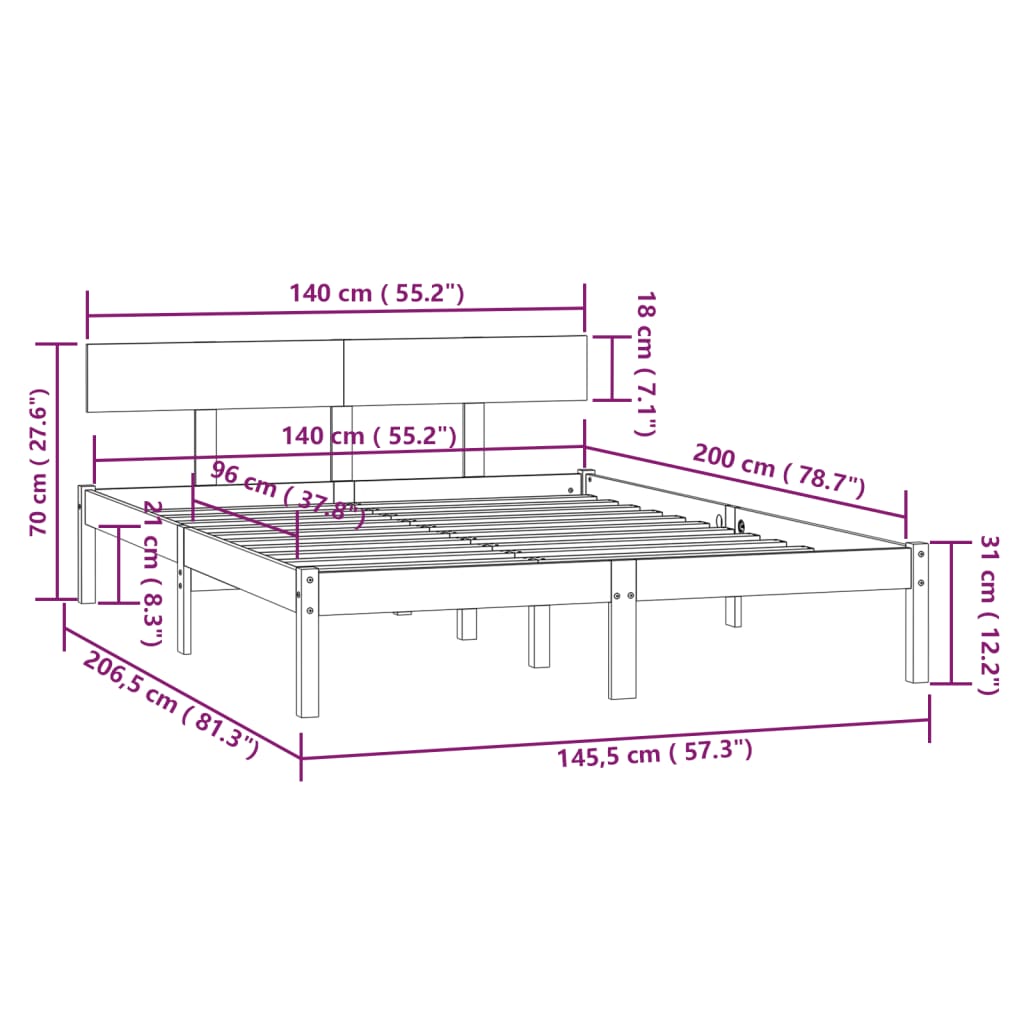 vidaXL Bed Frame without Mattress Black Solid Wood 140x200 cm