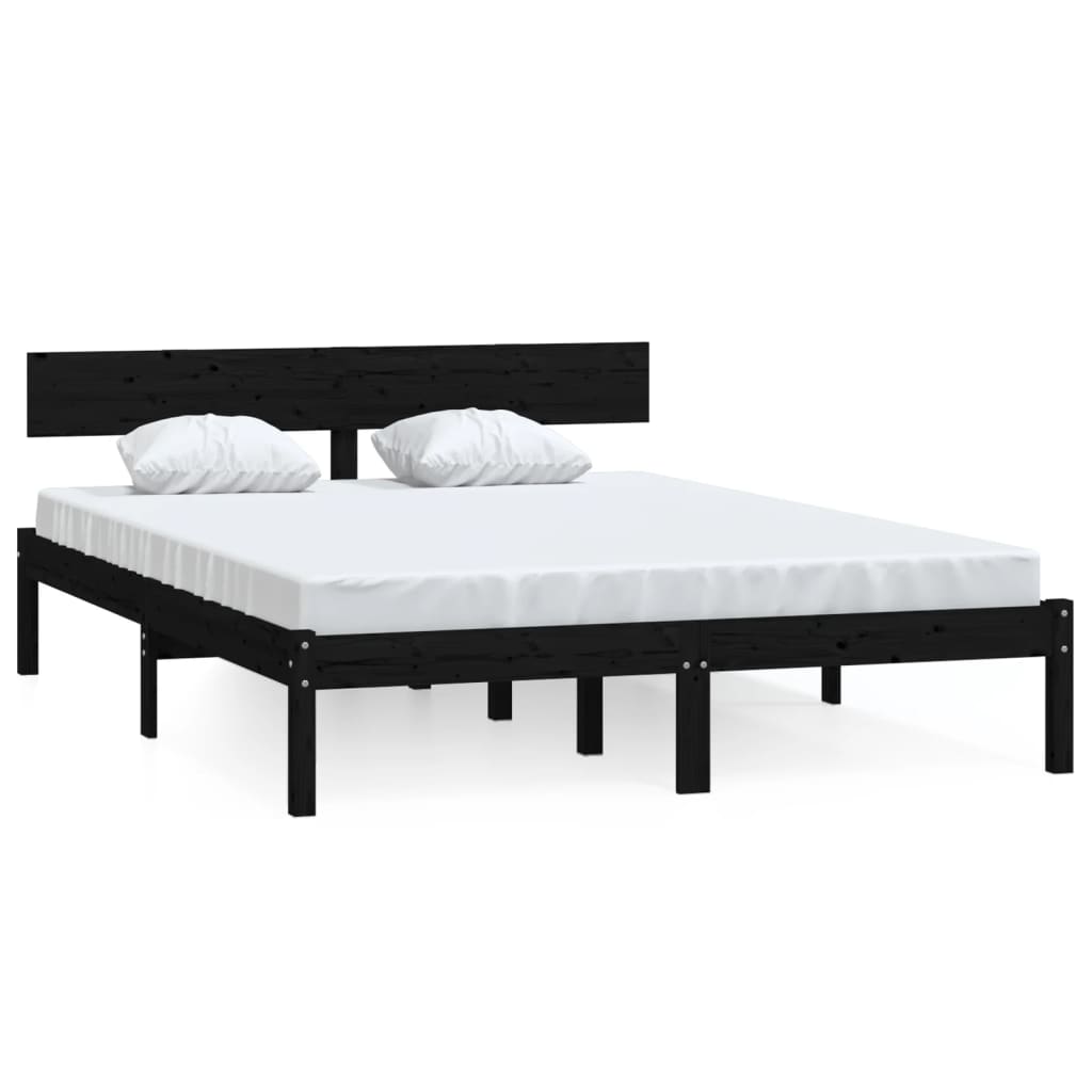 Bed Frame | Black | Solid pinewood | King | Durable | Bed Frame
