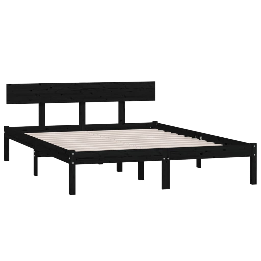 Bed Frame | Black | Solid pinewood | King | Durable | Bed Frame