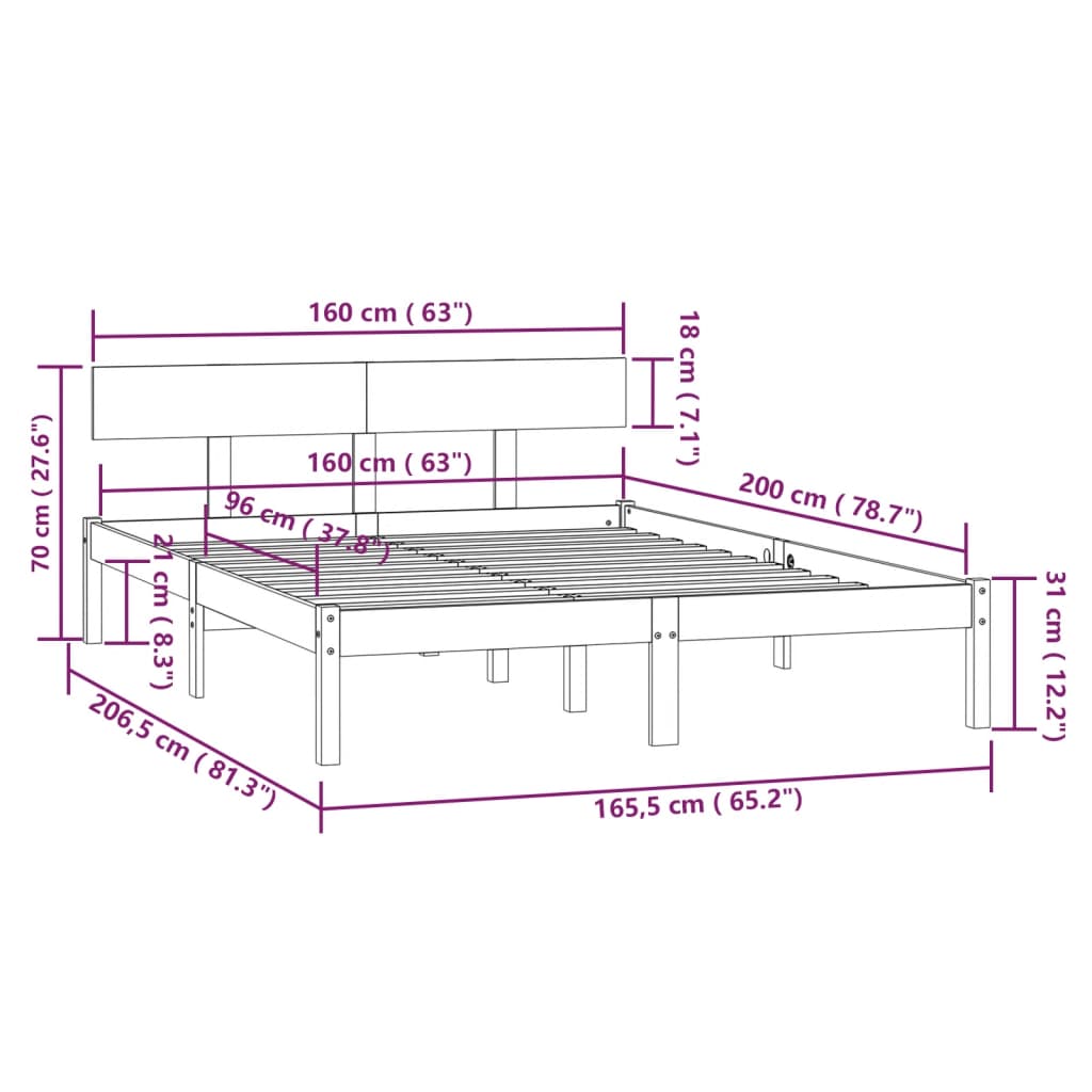 Bed Frame | White | Solid Pine Wood | Double | Durable | Bed Frame