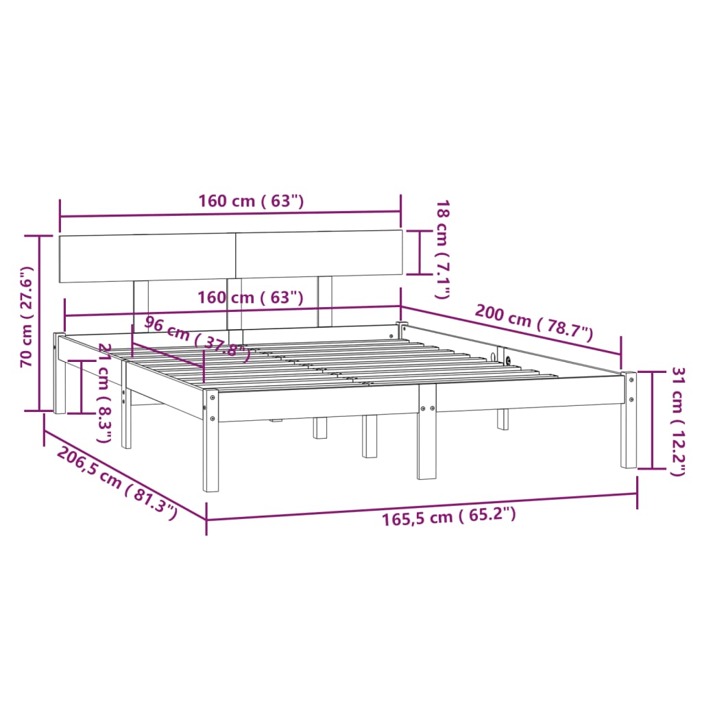 Bed Frame | Black | Solid Pinewood | Double | Sturdy | Bed Frame