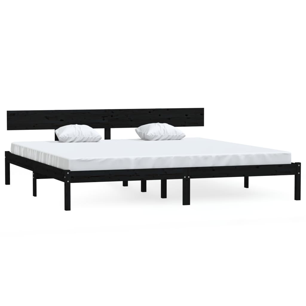 vidaXL Bed Frame without Mattress Black Solid Wood Super King