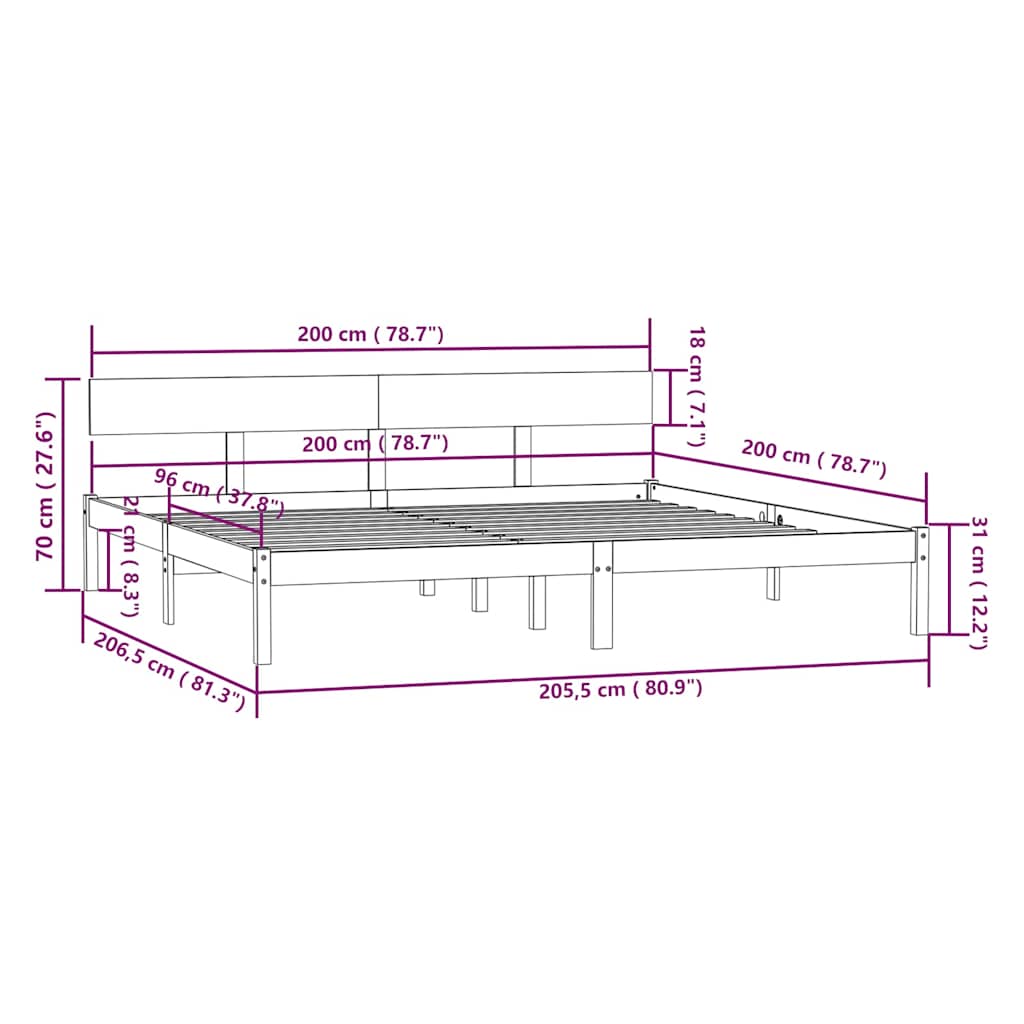 Bed Frame without Mattress Solid Wood 200x200 cm