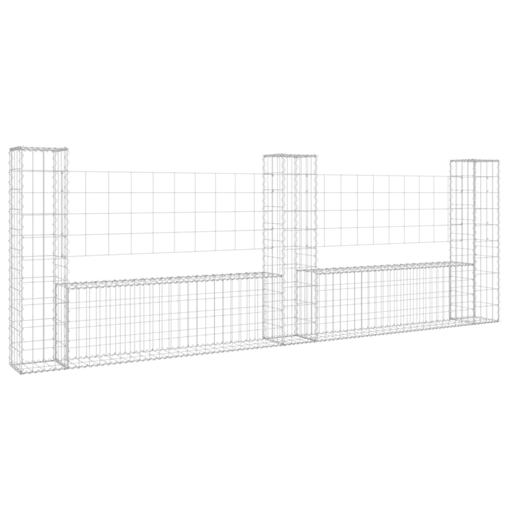 vidaXL U-shape Gabion Basket with 3 Posts Iron 260x20x100 cm