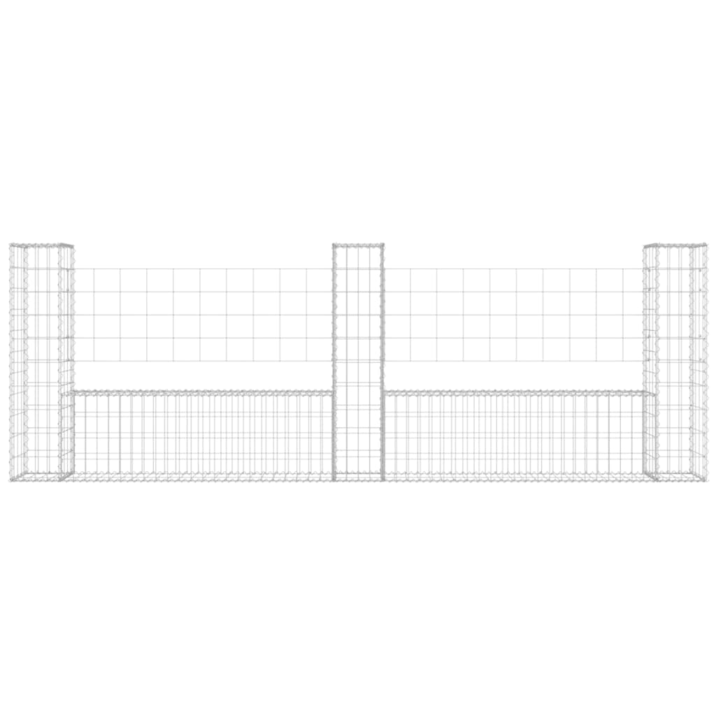 vidaXL U-shape Gabion Basket with 3 Posts Iron 260x20x100 cm