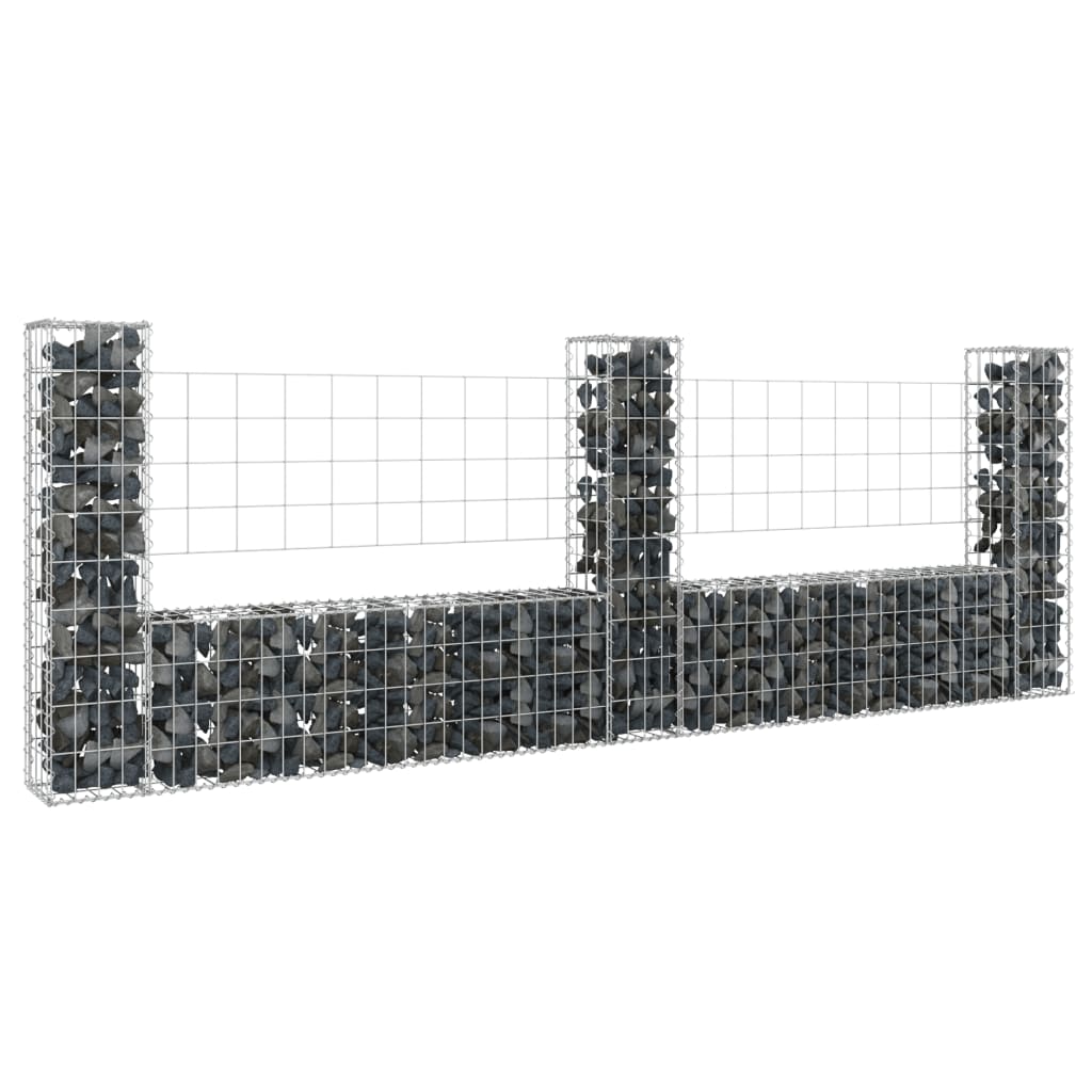 vidaXL U-shape Gabion Basket with 3 Posts Iron 260x20x100 cm