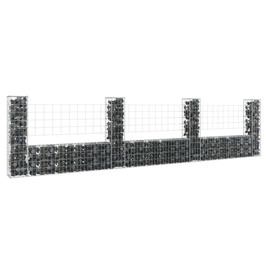 vidaXL U-shape Gabion Basket with 4 Posts Iron 380x20x100 cm