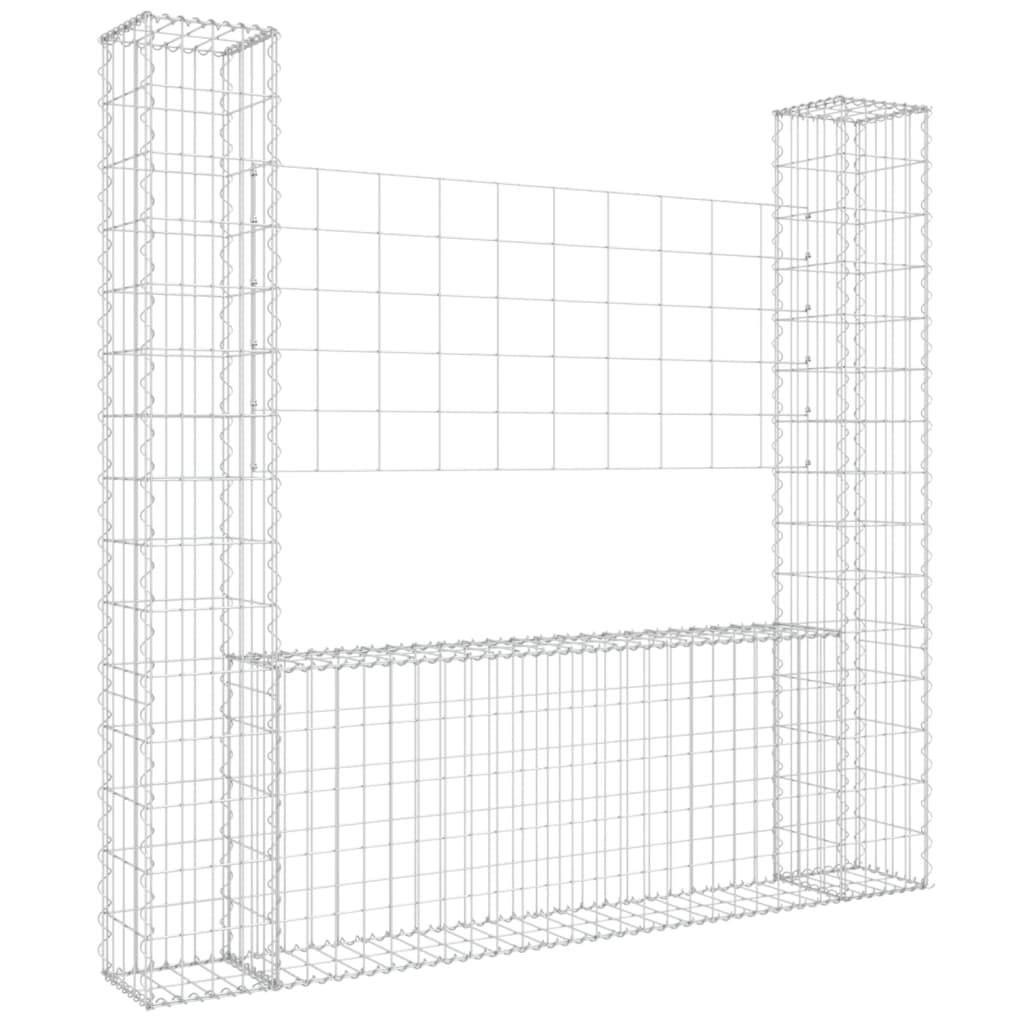 vidaXL U-shape Gabion Basket with 2 Posts Iron 140x20x150 cm