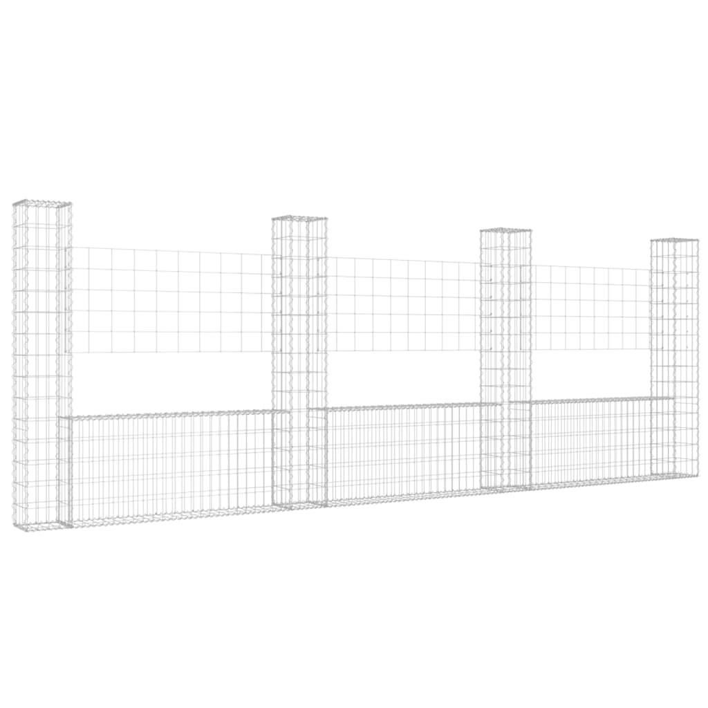 vidaXL U-shape Gabion Basket with 4 Posts Iron 380x20x150 cm