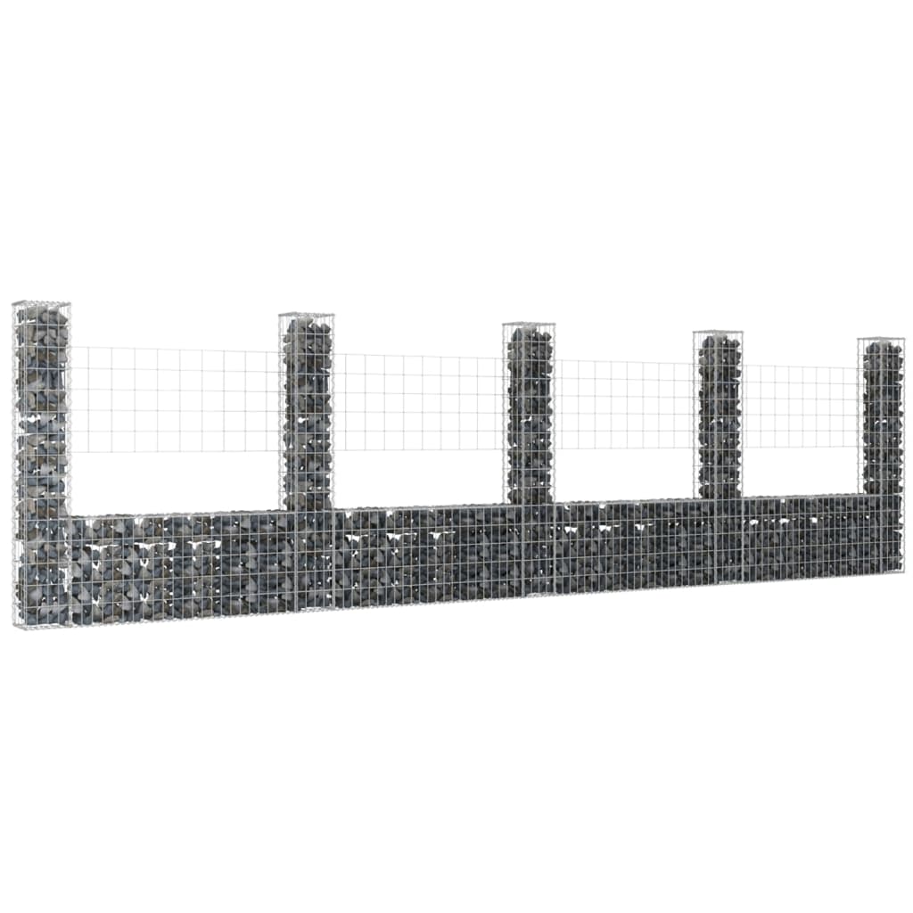 vidaXL U-shape Gabion Basket with 5 Posts Iron 500x20x150 cm