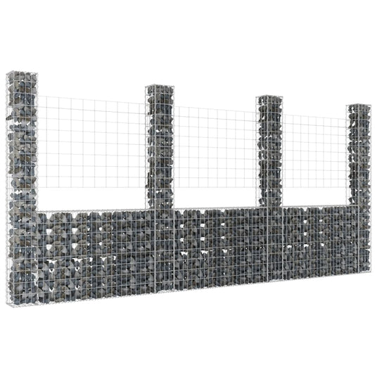 vidaXL U-shape Gabion Basket with 4 Posts Iron 380x20x200 cm