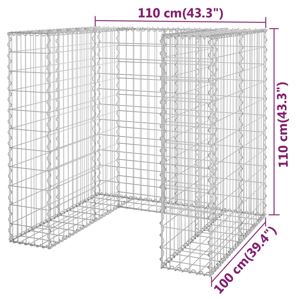 vidaXL Gabion Wall for Garbage Bin Galvanised Steel 110x100x110 cm