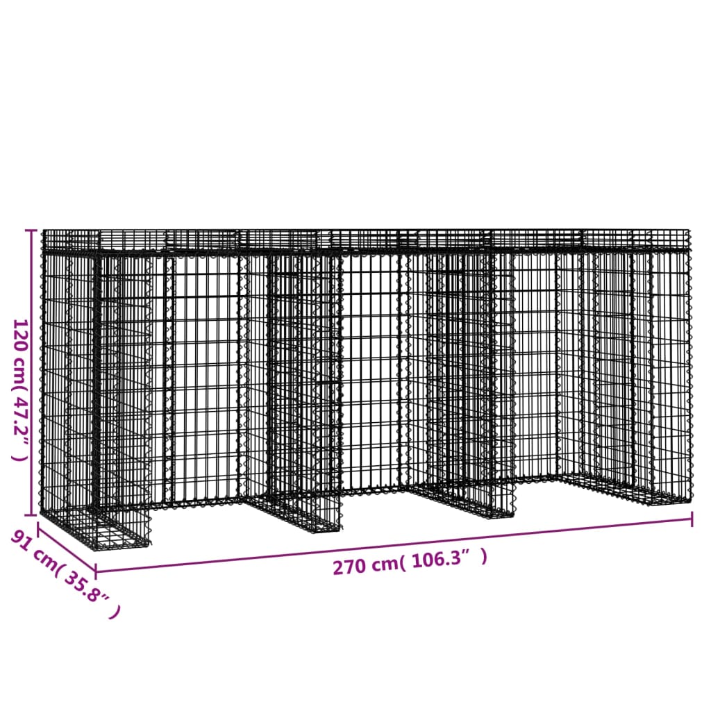 vidaXL Gabion Wall for Garbage Bin 270x91x120 cm Galvanised Iron