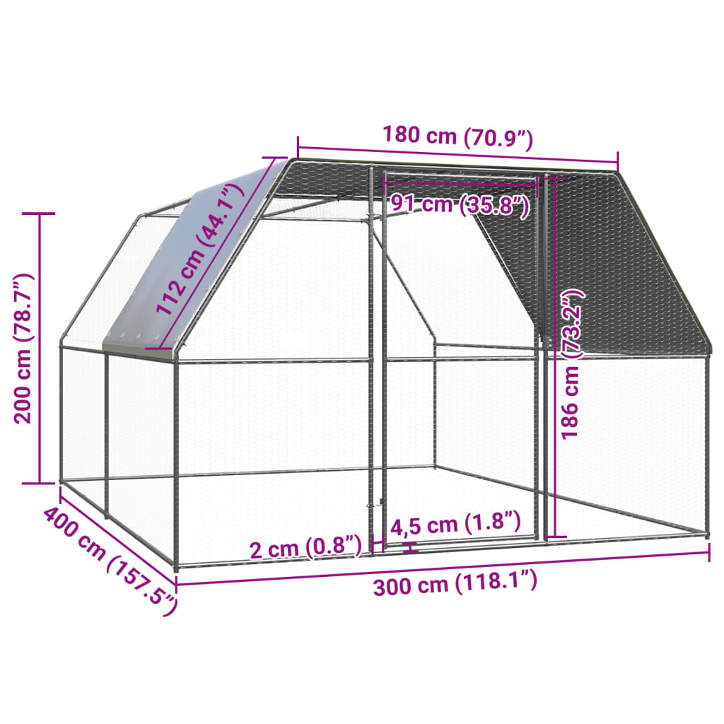 vidaXL Outdoor Chicken Cage 3x4x2 m Galvanised Steel