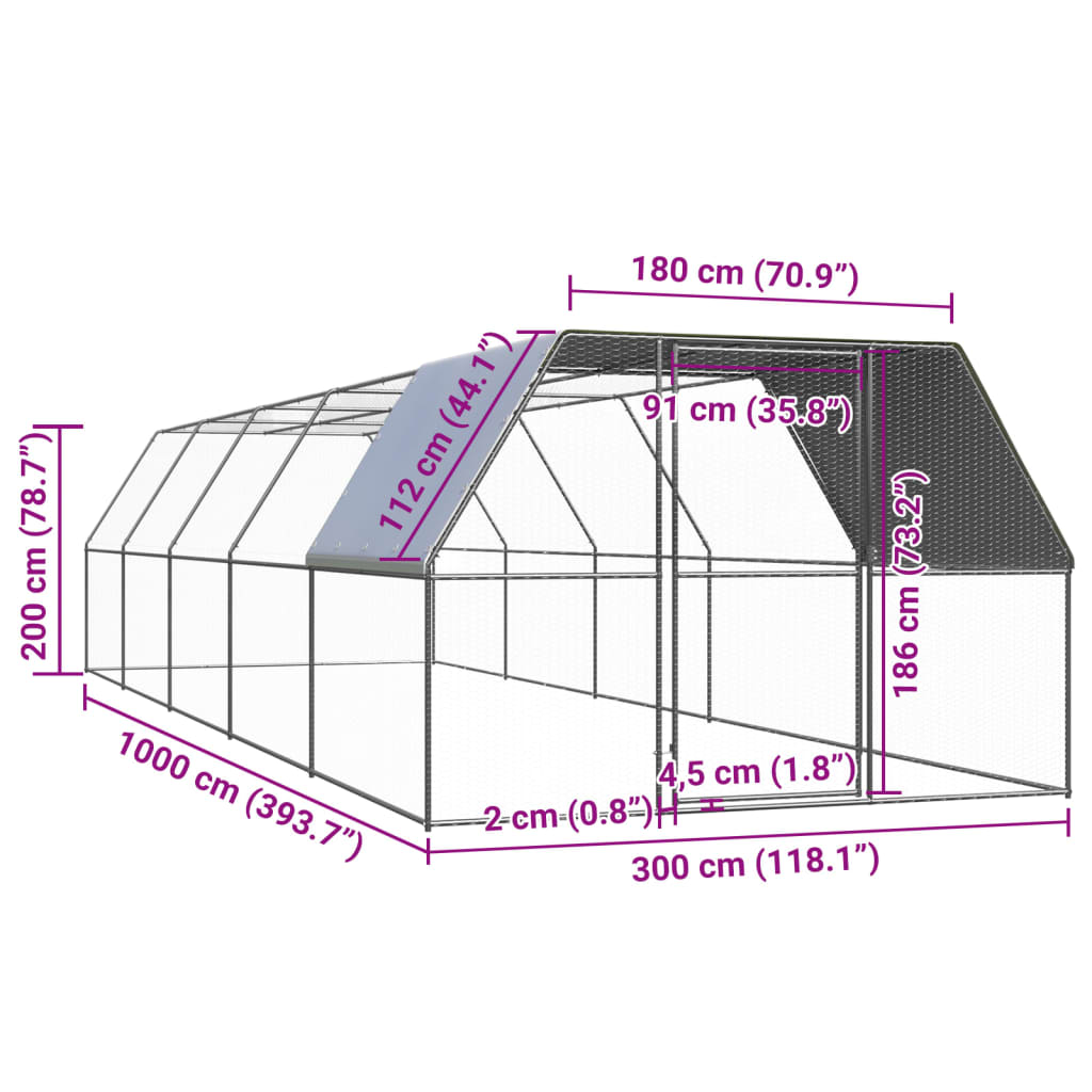 Outdoor Chicken Cage 3x10x2 m Galvanised Steel