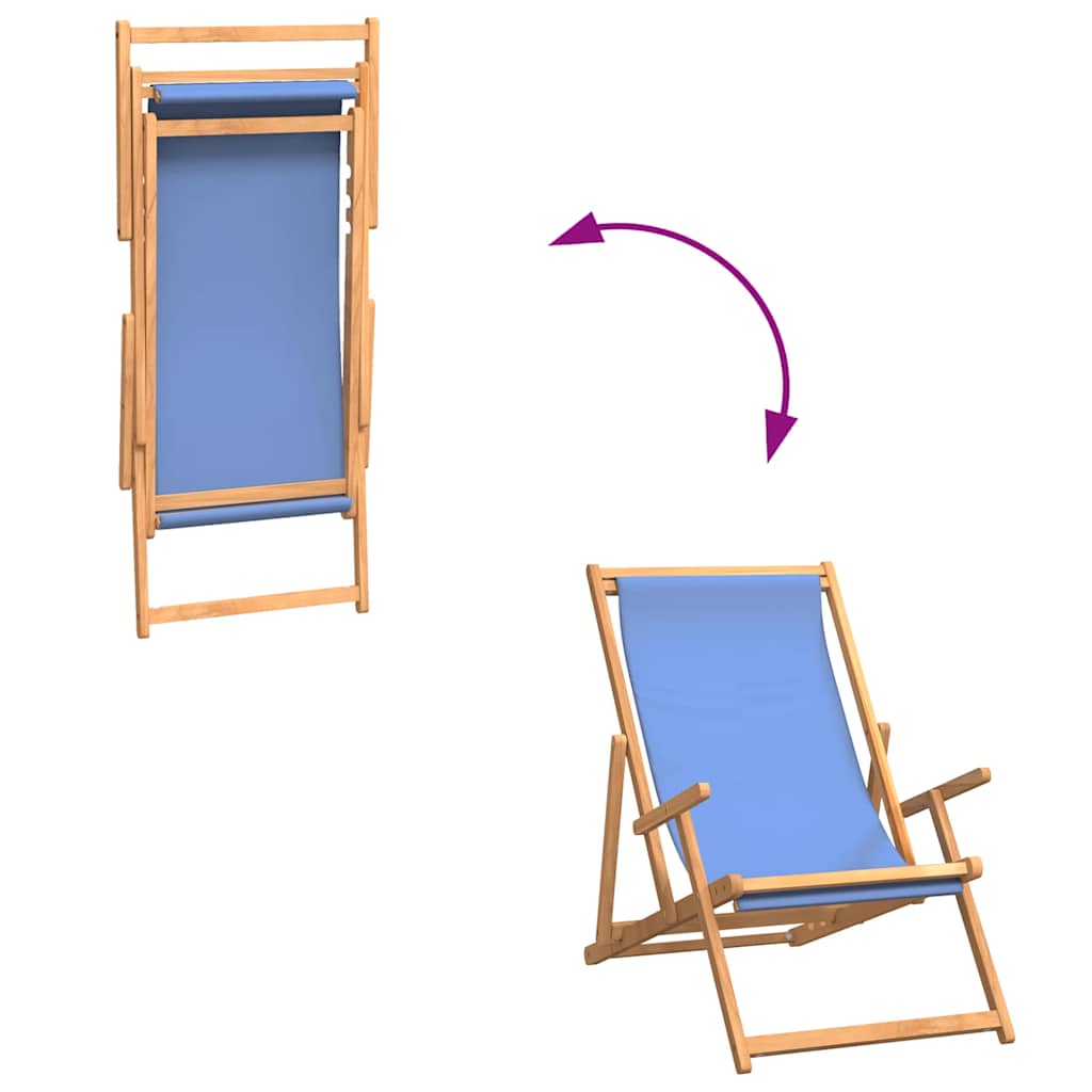 Beach Chair | Blue | Teak wood, Polyester | Medium |  Foldable
