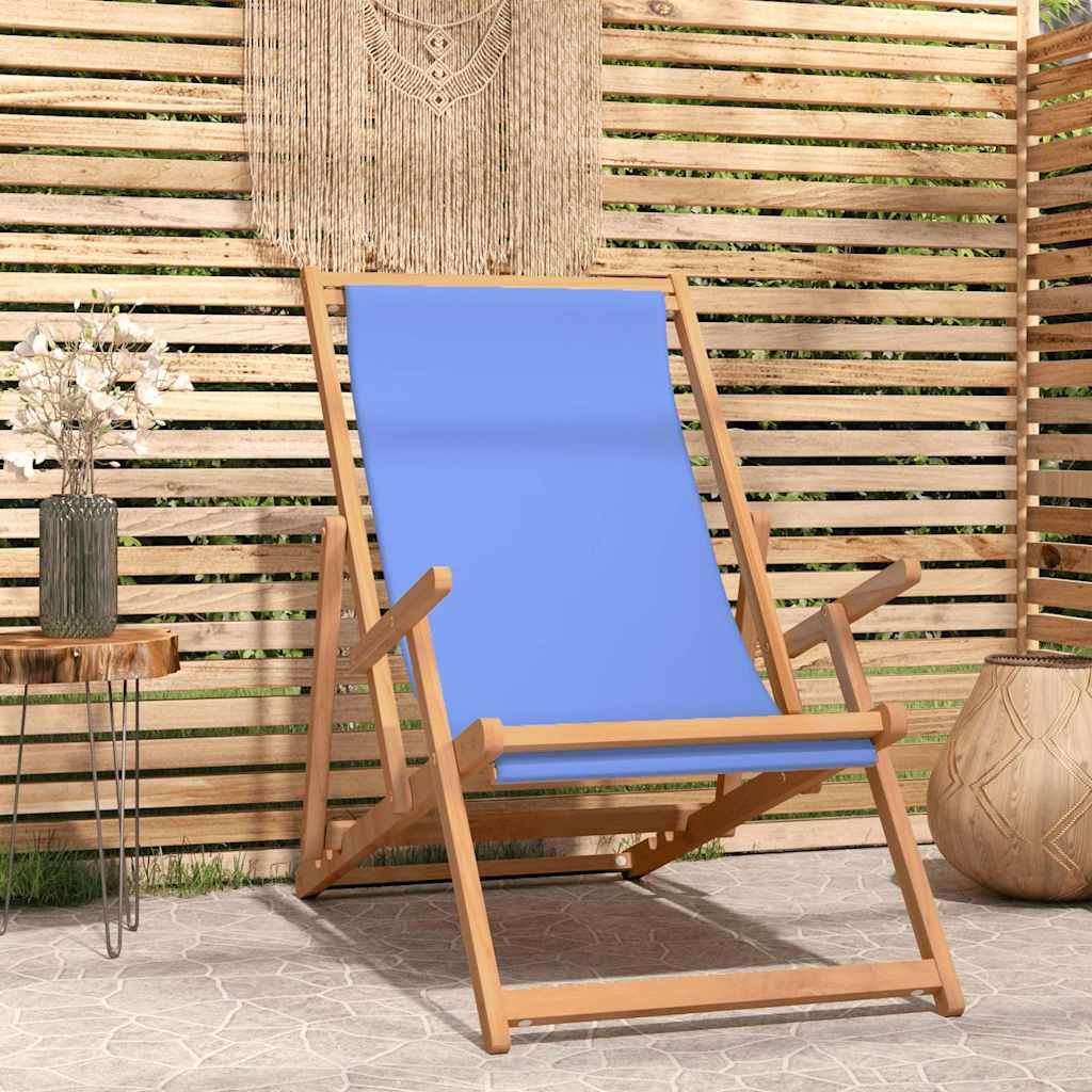 Beach Chair | Blue | Teak wood, Polyester | Medium |  Foldable