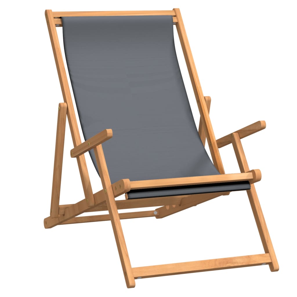 Beach Chair | Grey | Solid Teak Wood, Polyester | Standard | Foldable