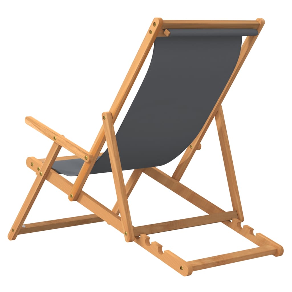 Beach Chair | Grey | Solid Teak Wood, Polyester | Standard | Foldable
