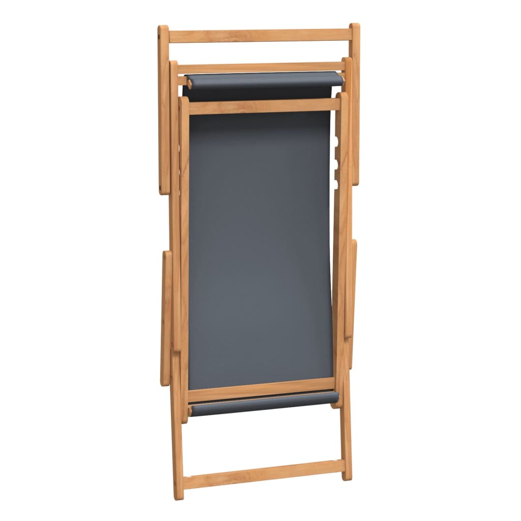 Beach Chair | Grey | Solid Teak Wood, Polyester | Standard | Foldable