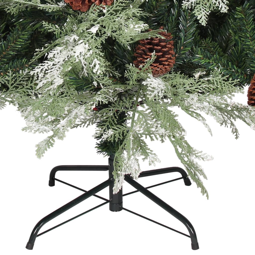 vidaXL Christmas Tree with Pine Cones Green and White 120 cm PVC&PE
