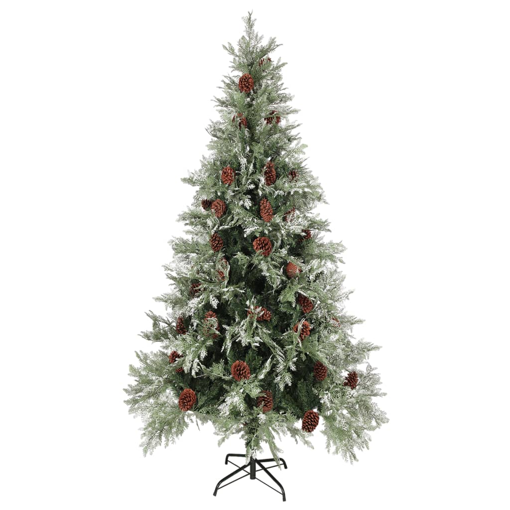 vidaXL Christmas Tree with Pine Cones Green and White 225 cm PVC&PE