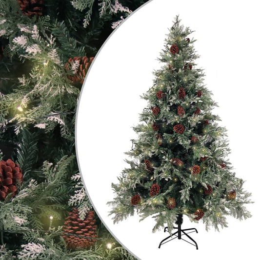 vidaXL Pre-lit Christmas Tree with Pine Cones Green&White 120 cm PVC&PE