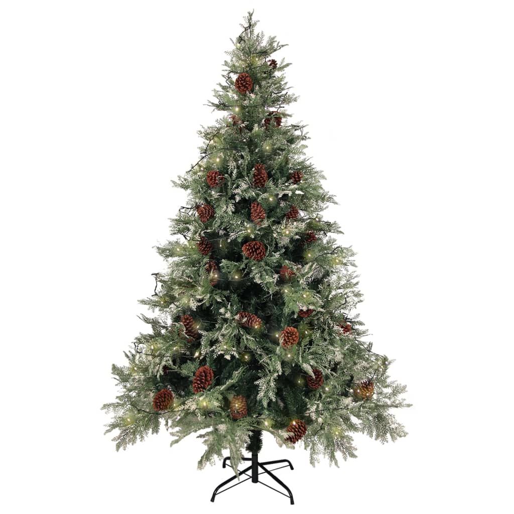 vidaXL Pre-lit Christmas Tree with Pine Cones Green&White 120 cm PVC&PE