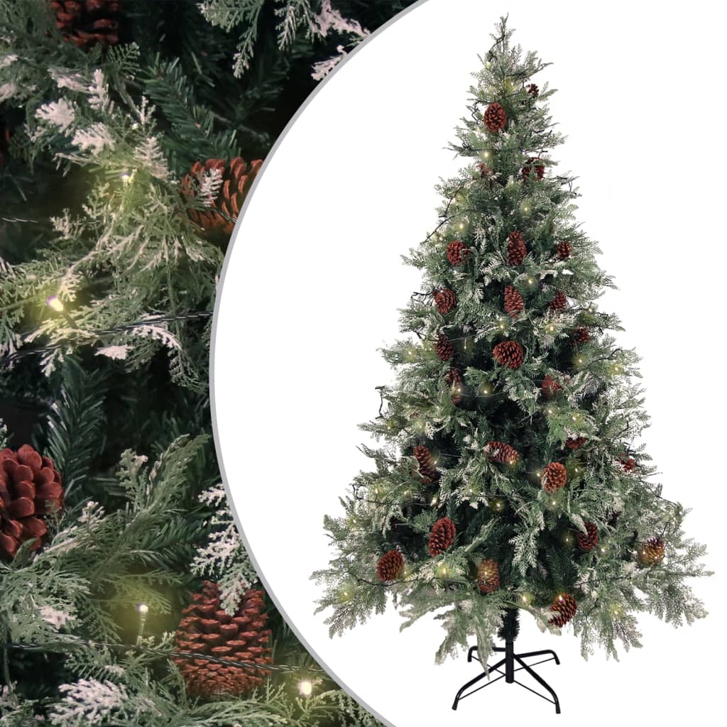 vidaXL Pre-lit Christmas Tree with Pine Cones Green&White 195 cm PVC&PE