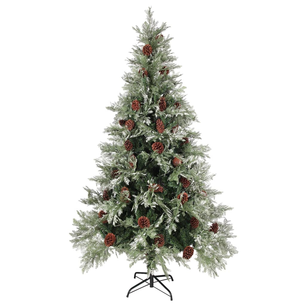 vidaXL Pre-lit Christmas Tree with Pine Cones Green&White 195 cm PVC&PE