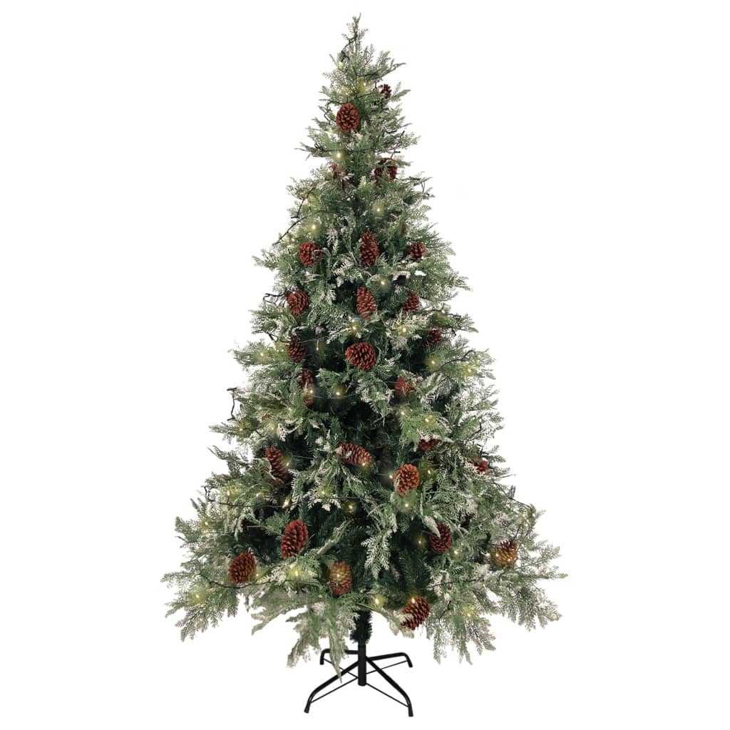 vidaXL Pre-lit Christmas Tree with Pine Cones Green&White 195 cm PVC&PE