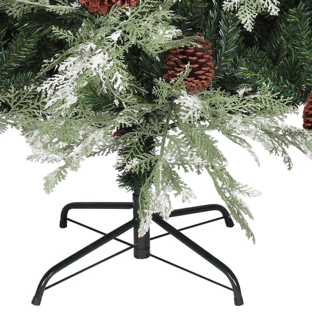 vidaXL Pre-lit Christmas Tree with Pine Cones Green&White 195 cm PVC&PE