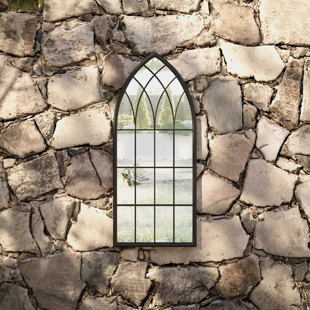 Garden Mirror | Black | Iron, Glass | 70x30 cm | Decorative Inlays