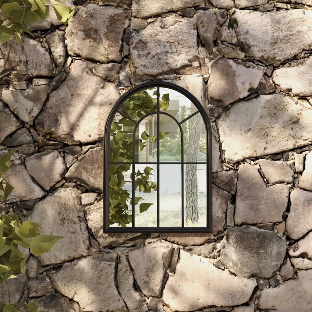 Garden Mirror | Black | Iron, Glass | Medium | Decorative Inlays